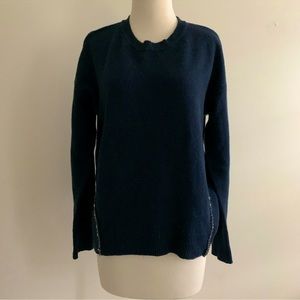 J CREW Navy Wool Sweater w/ Jewel Side Detail - Size M